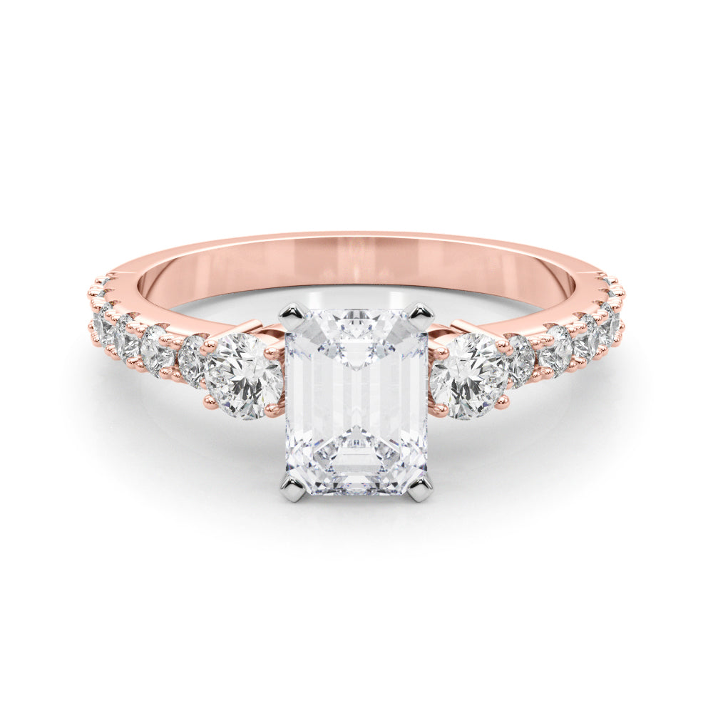 Rose gold Radiant Cut Three-Stone Diamond Pavé Band with Prong Setting