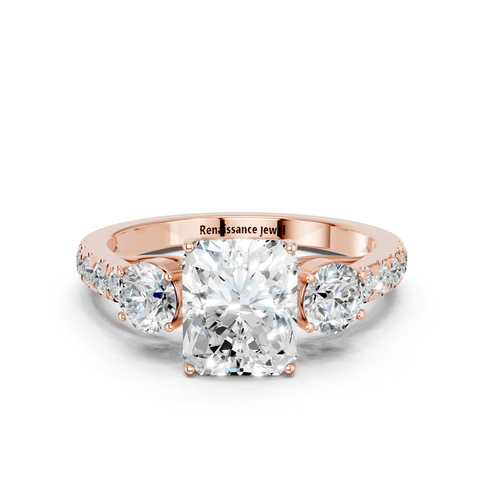 Rose gold Radiant Cut Three-Stone Diamond Pave Band with Prong Setting_55