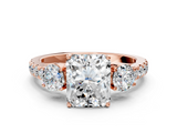 Rose gold Radiant Cut Three-Stone Diamond Pave Band with Prong Setting_85