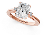 Rose gold Radiant Cut Three-Stone Solitaire Ring with Round Accent Diamonds and Four-Prong Setting_33