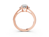Rose gold Radiant Cut Three-Stone Solitaire Ring with Round Accent Diamonds and Four-Prong Setting_35