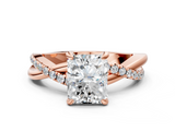Rose gold Radiant Cut Twist Band Solitaire Diamond Ring with Pavé Setting_15