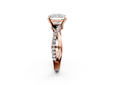 Rose gold Radiant Cut Twist Band Solitaire Diamond Ring with Pavé Setting_17