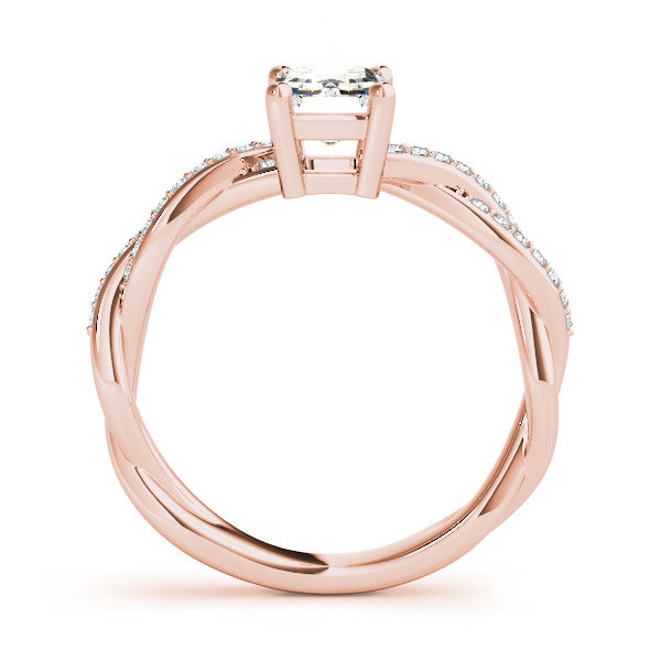 Rose gold Radiant Cut Twisted Pavé Band Solitaire Ring with Four-Prong Setting 1