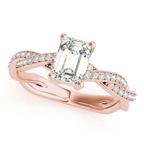 Rose gold Radiant Cut Twisted Pavé Band Solitaire Ring with Four-Prong Setting 2