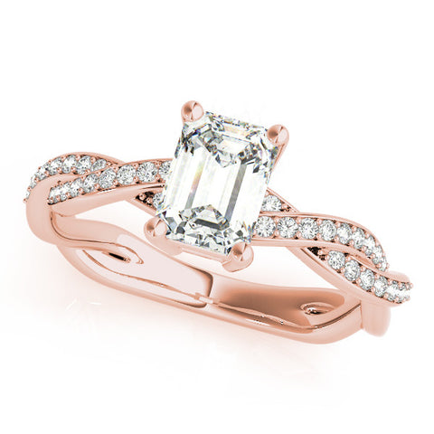 Rose gold Radiant Cut Twisted Pavé Band Solitaire Ring with Four-Prong Setting 2