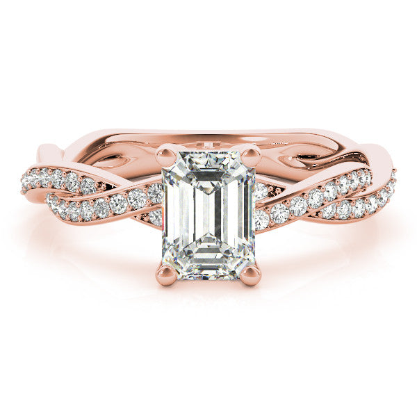 Rose gold Radiant Cut Twisted Pavé Band Solitaire Ring with Four-Prong Setting