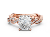 Rose gold Radiant Cut Twisted Pavé Band Solitaire Ring with Four-Prong Setting_113