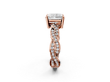 Rose gold Radiant Cut Twisted Pavé Band Solitaire Ring with Four-Prong Setting_115