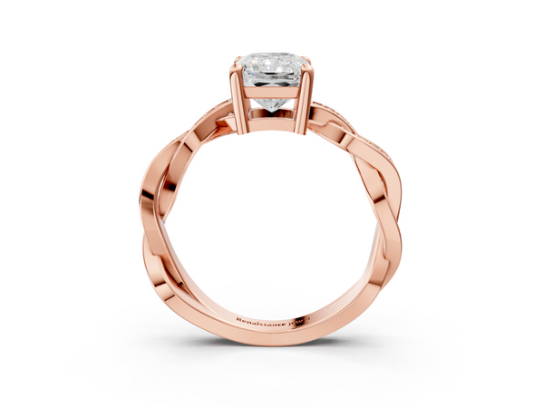 Rose gold Radiant Cut Twisted Pavé Band Solitaire Ring with Four-Prong Setting