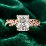 Rose gold Radiant Cut Twisted Pavé Band Solitaire Ring with Four-Prong Setting_15