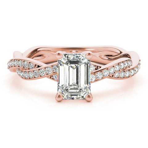 Rose gold Radiant Cut Twisted Pavé Band Solitaire Ring with Four-Prong Setting