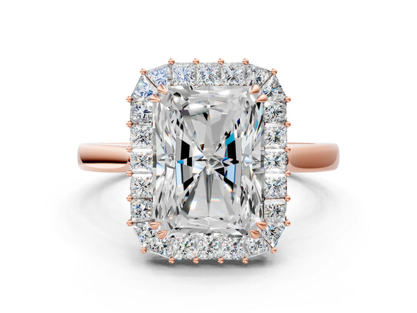 Rose gold Radiant Diamond Baguette Halo Engagement Ring