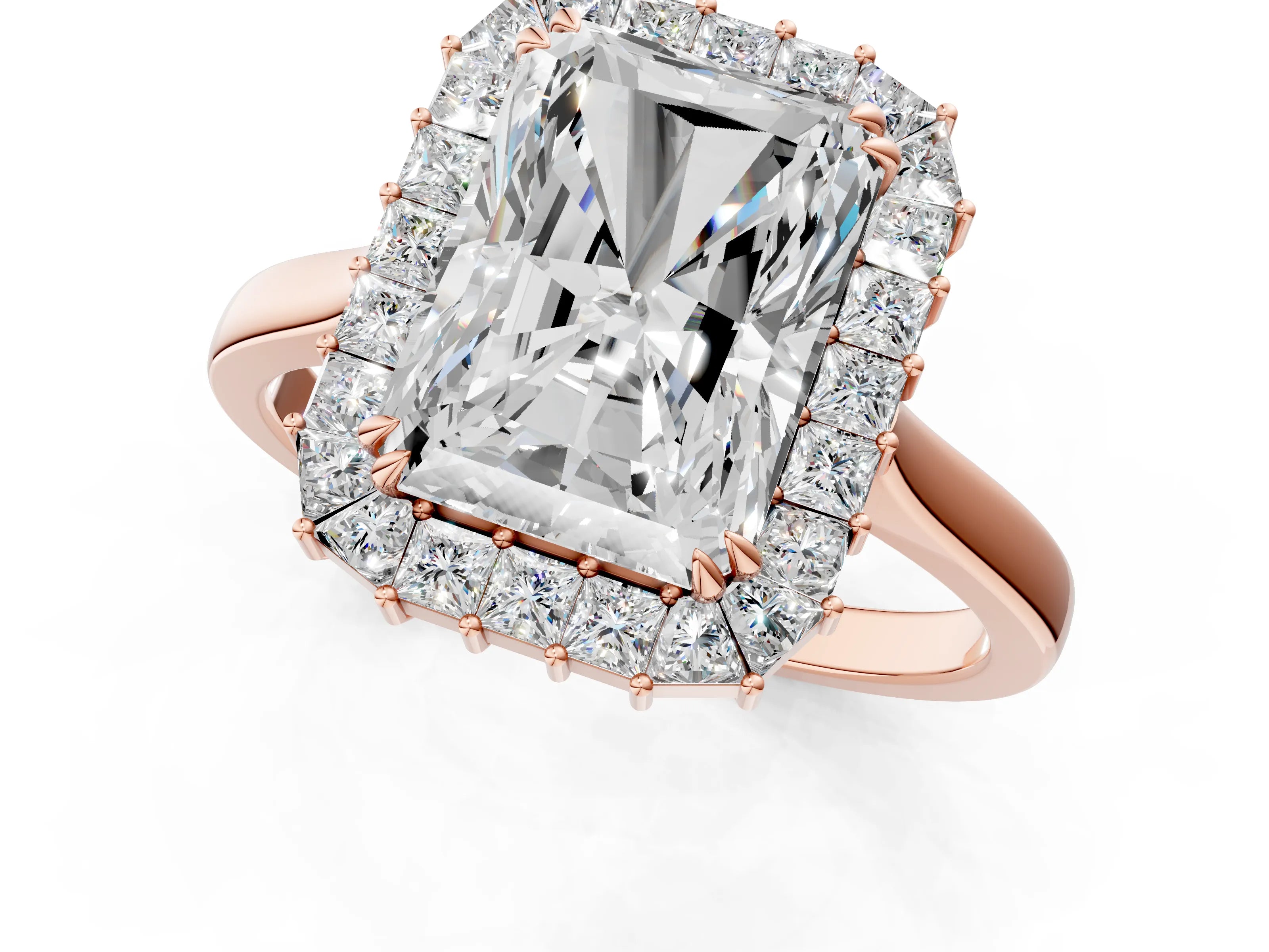 Rose gold Radiant Diamond Baguette Halo Engagement Ring_1