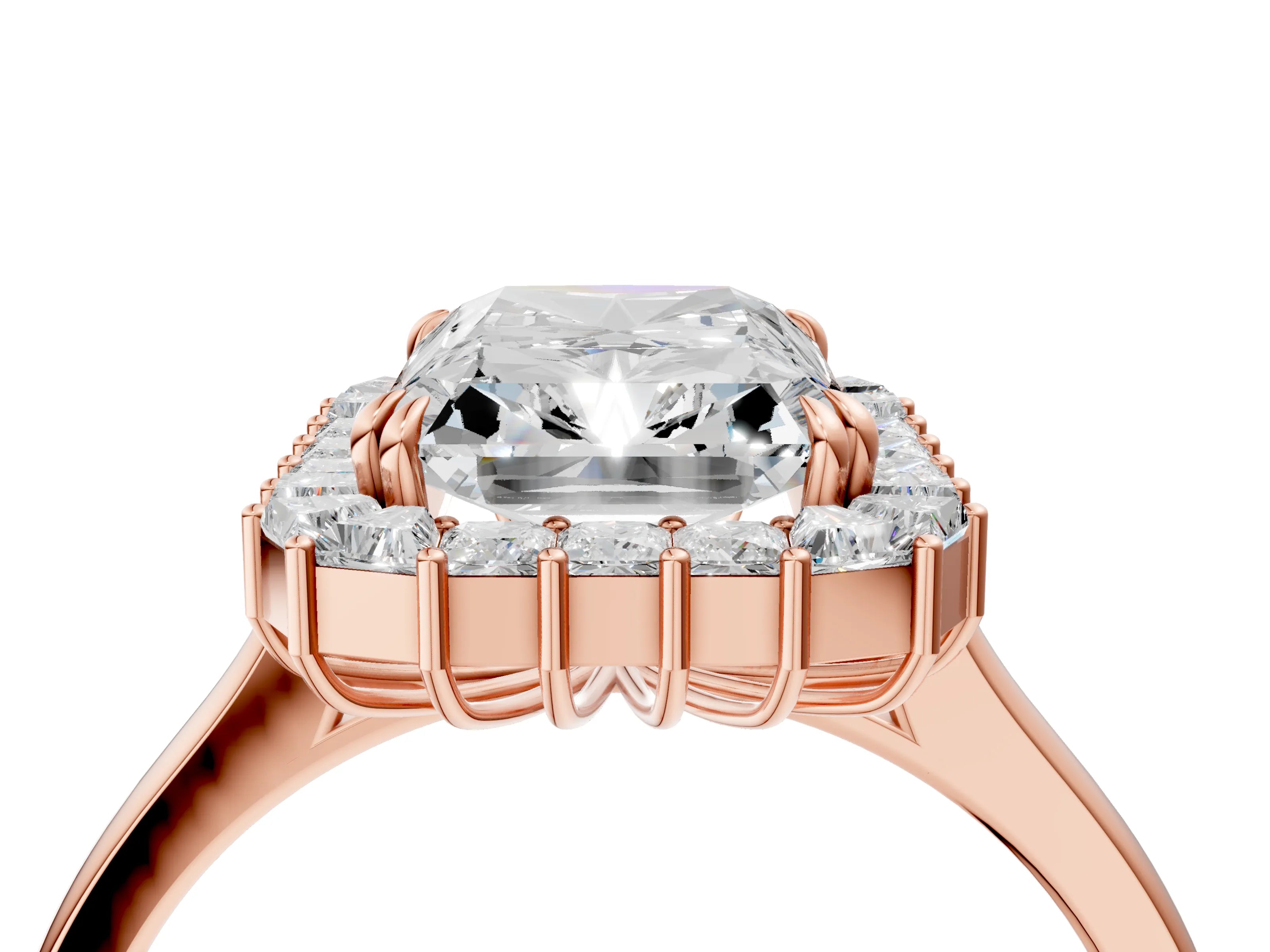 Rose gold Radiant Diamond Baguette Halo Engagement Ring_4