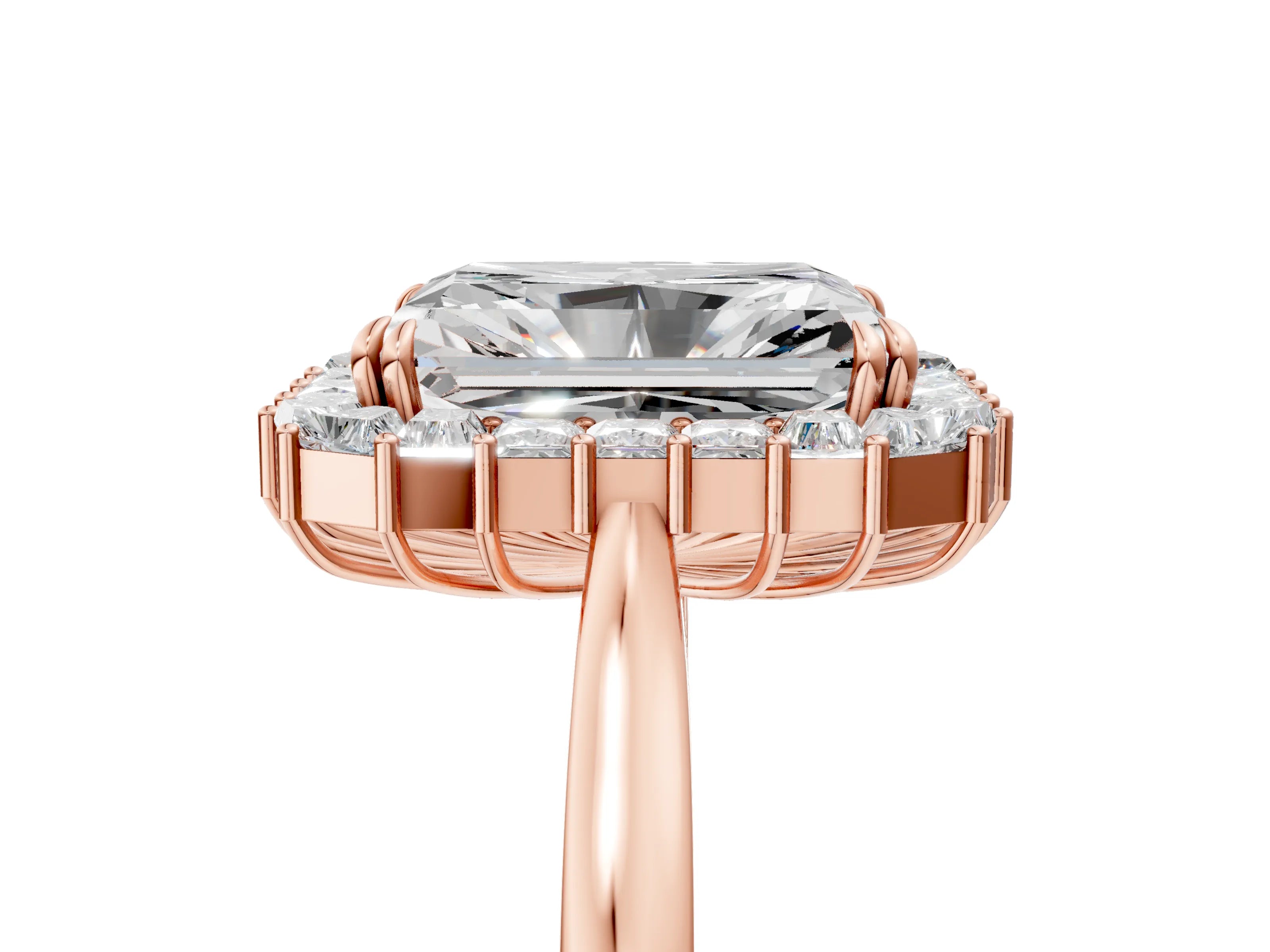 Rose gold Radiant Diamond Baguette Halo Engagement Ring_5