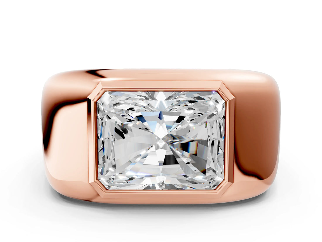 Rose gold Radiant Diamond Bezel Set Mens Ring