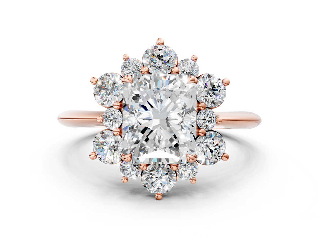 Rose gold Radiant Diamond Cluster Halo Ring with Solitaire Band and Four-Prong Setting_20
