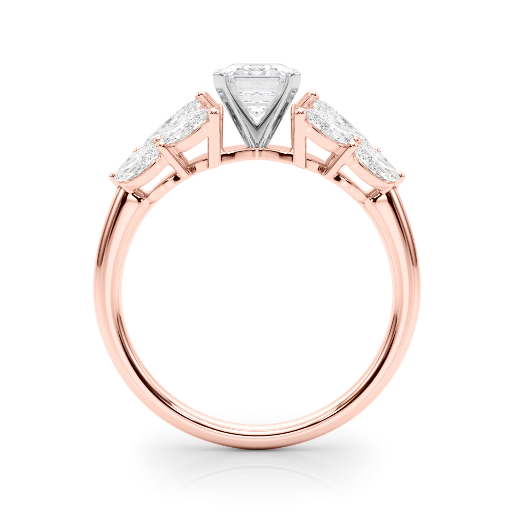 Rose gold Radiant Diamond Cluster Leaf Design Ring with Prong Setting 1