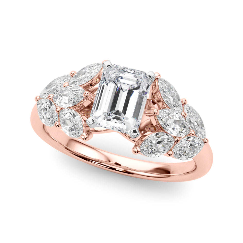 Rose gold Radiant Diamond Cluster Leaf Design Ring with Prong Setting 2