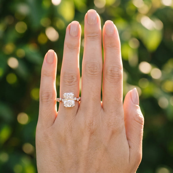 Rose gold Radiant Diamond Cluster Prong-Set Solitaire Ring