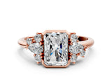Rose gold Radiant Diamond Engagement Ring with Pear and Round Side Stones