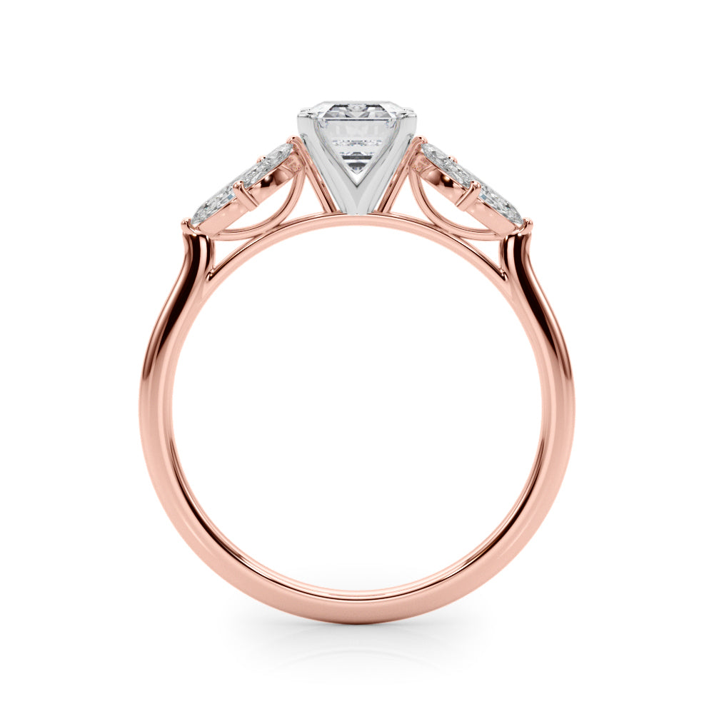 Rose gold Radiant Diamond Floral Cluster Ring with Marquise Side Stones and Six-Prong Solitaire Setting 1