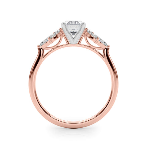 Rose gold Radiant Diamond Floral Cluster Ring with Marquise Side Stones and Six-Prong Solitaire Setting 1