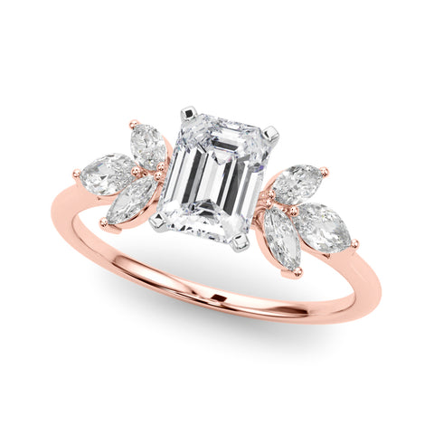 Rose gold Radiant Diamond Floral Cluster Ring with Marquise Side Stones and Six-Prong Solitaire Setting 2