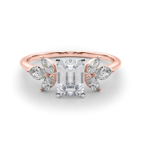 Rose gold Radiant Diamond Floral Cluster Ring with Marquise Side Stones and Six-Prong Solitaire Setting