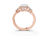 Rose gold Radiant Diamond Floral Cluster Ring with Solitaire Band and Prong Setting_58
