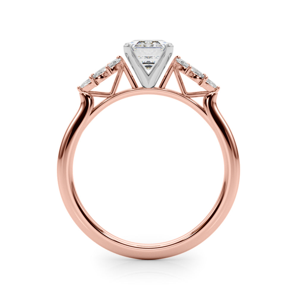 Rose gold Radiant Diamond Floral Side Stone Solitaire with Marquise Accents and Four-Prong Setting 1