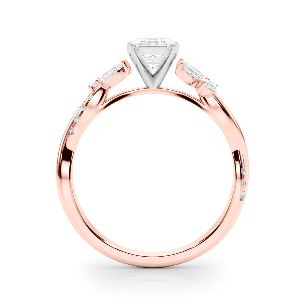 Rose gold Radiant Diamond Floral Vine Solitaire Engagement Ring 1