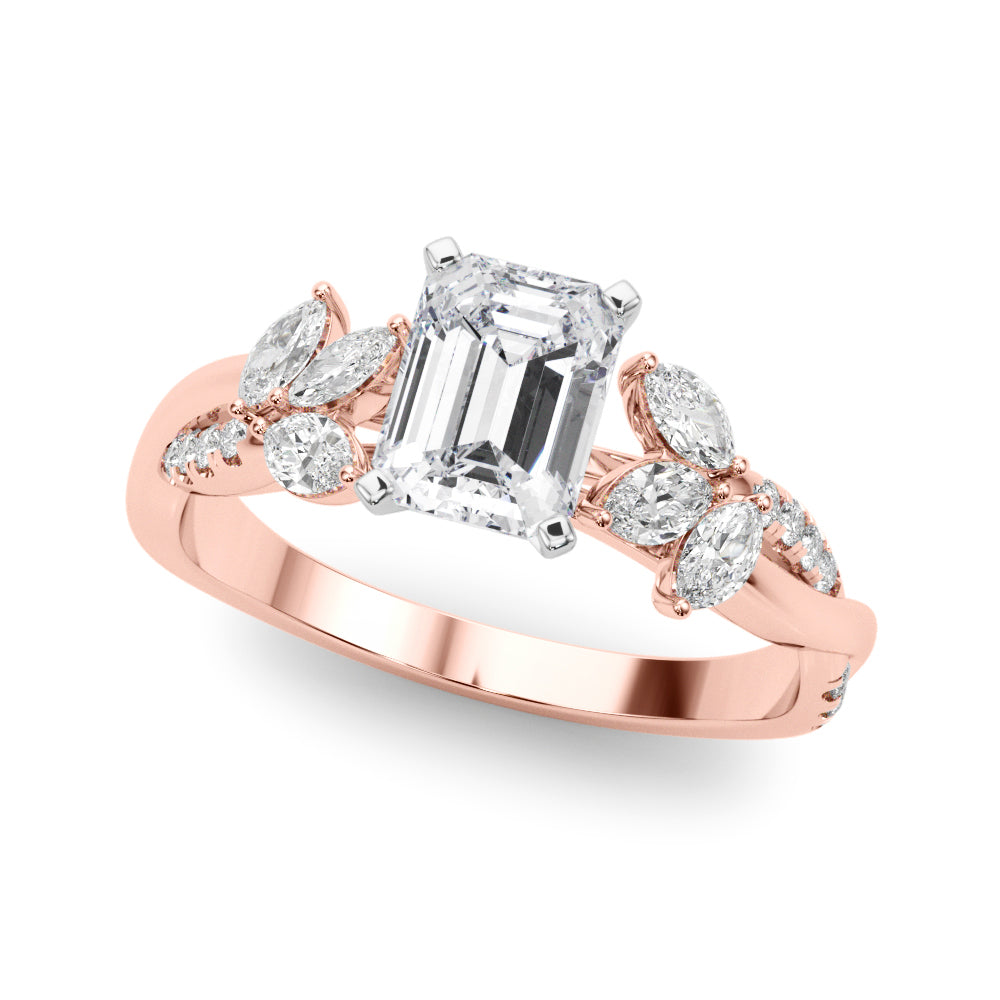 Rose gold Radiant Diamond Floral Vine Solitaire Engagement Ring 2