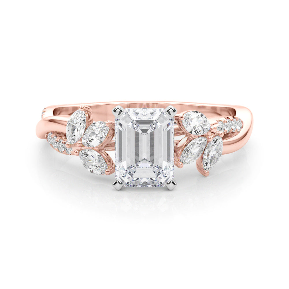 Rose gold Radiant Diamond Floral Vine Solitaire Engagement Ring