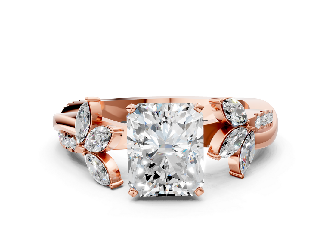 Rose gold Radiant Diamond Floral Vine Solitaire Engagement Ring_17