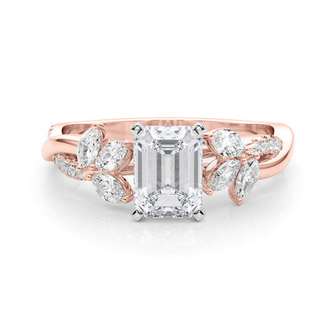 Rose gold Radiant Diamond Floral Vine Solitaire Engagement Ring