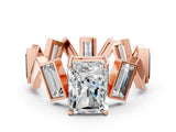 Rose gold Radiant Diamond Geometric Side Stone Engagement Ring