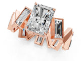 Rose gold Radiant Diamond Geometric Side Stone Engagement Ring_1