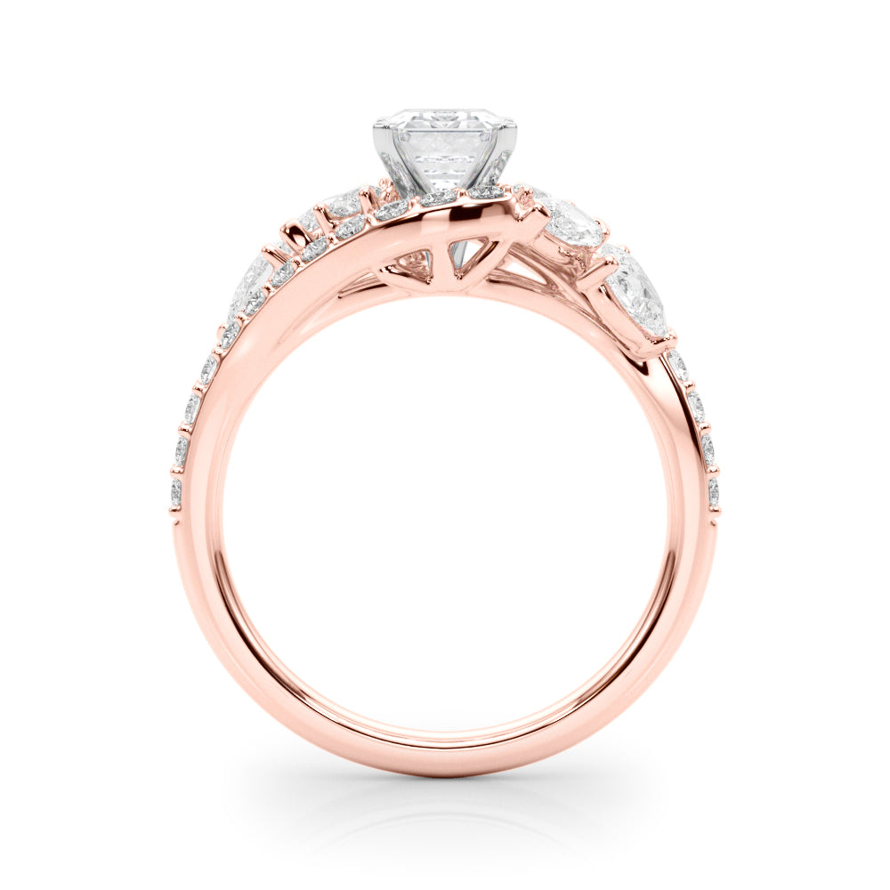 Rose gold Radiant Diamond Halo Ring with Marquise and Pavé Band in Prong Setting 1