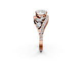 Rose gold Radiant Diamond Halo Ring with Marquise and Pavé Band in Prong Setting_114