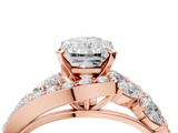 Rose gold Radiant Diamond Halo Ring with Marquise and Pavé Band in Prong Setting_116