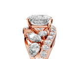 Rose gold Radiant Diamond Halo Ring with Marquise and Pavé Band in Prong Setting_117