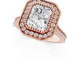 Rose gold Radiant Diamond Halo Ring with Milgrain Frame and Pavé Band 1