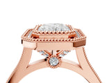 Rose gold Radiant Diamond Halo Ring with Milgrain Frame and Pavé Band 4