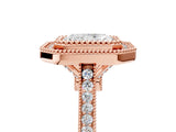 Rose gold Radiant Diamond Halo Ring with Milgrain Frame and Pavé Band 5