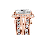 Rose gold Radiant Diamond Halo Ring with Split Shank Pavé Band and Four-Prong Setting_11