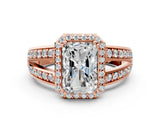 Rose gold Radiant Diamond Halo Ring with Split Shank Pavé Band and Four-Prong Setting_6