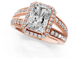Rose gold Radiant Diamond Halo Ring with Split Shank Pavé Band and Four-Prong Setting_7