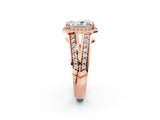 Rose gold Radiant Diamond Halo Ring with Split Shank Pavé Band and Four-Prong Setting_8